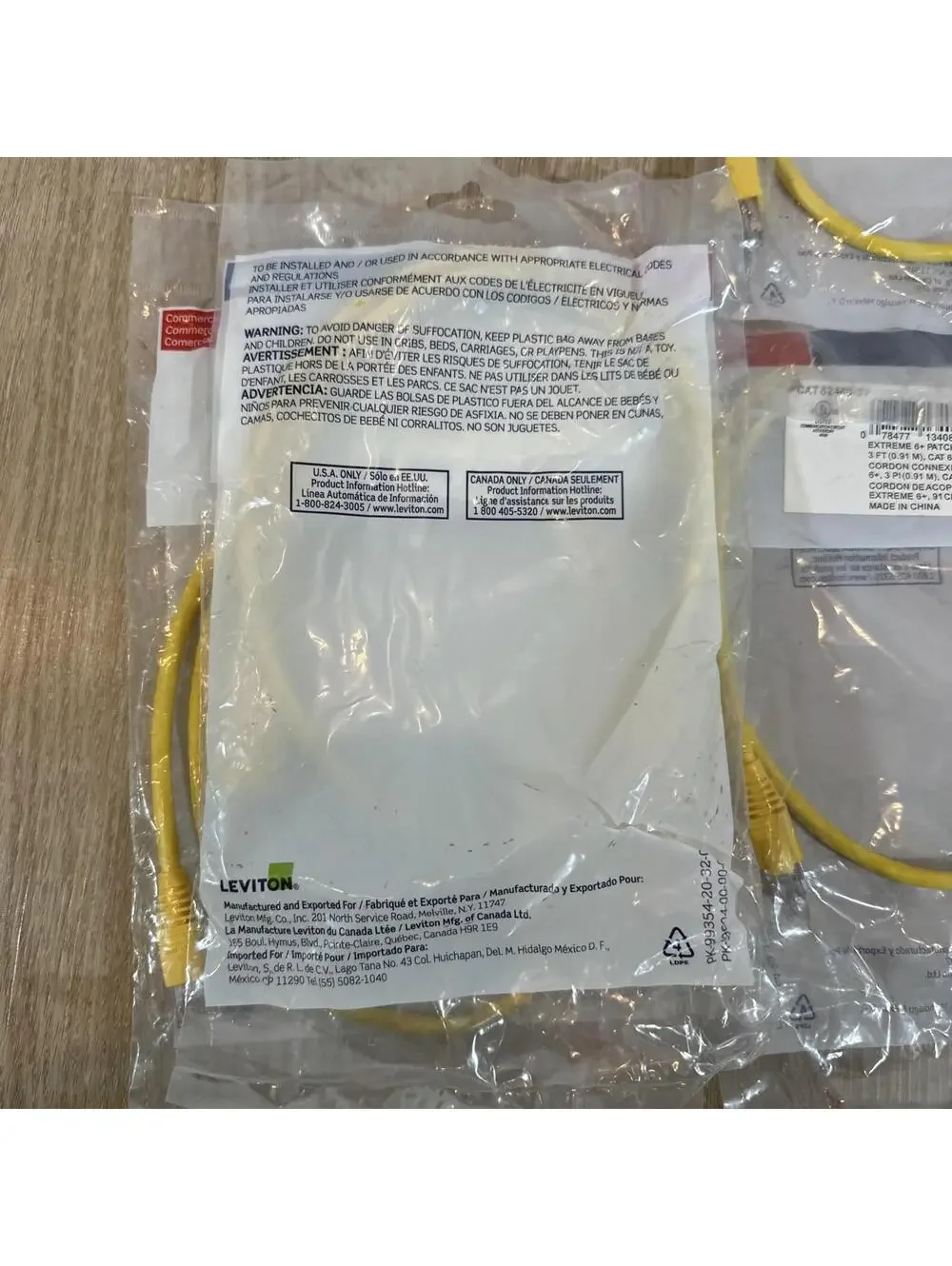 Lot Of 4 PcLeviton Yellow Cat 6+ Extreme Ethernet Patch Cord Cable 3 Ft 62460-3Y